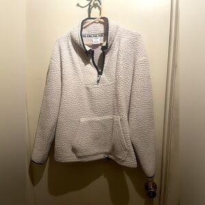 Pink sz large Sherpa pullover hoodie cream white 1/4 zip ptp 21 inches